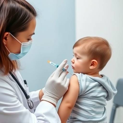 A child receiving a vaccination from a pediatrician.