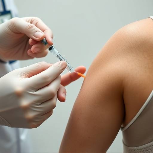 A doctor administering a vaccine to a patient's arm.