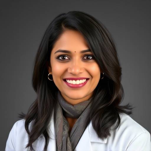Anya Sharma, MD, Founder of Vitality Hub, smiling warmly.
