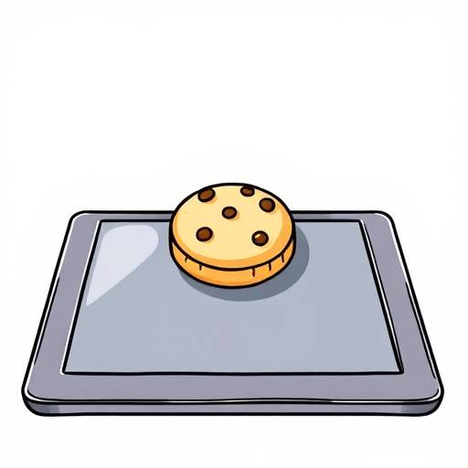 Line drawing of a computer tablet with a cookie on the screen, representing cookies policy.